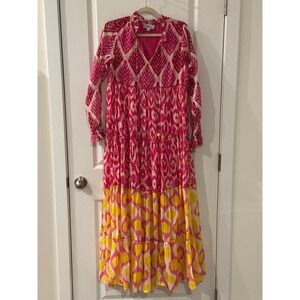 Bianca Paris Dress Boho CottageCore Maxi Pink Long Sleeve Cruise Wear Beach Wear